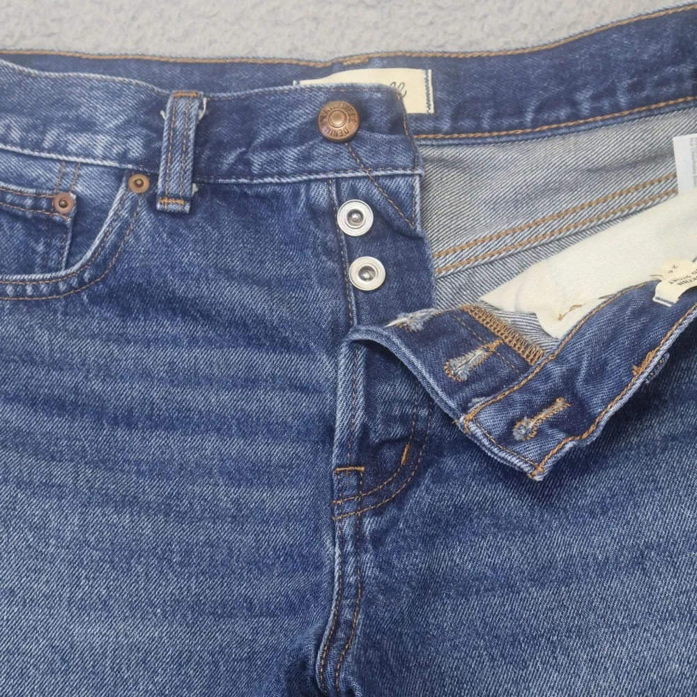 Madewell The Brynn Long Short Blue Denim Raw Hem Button Fly Shorts Womens 26